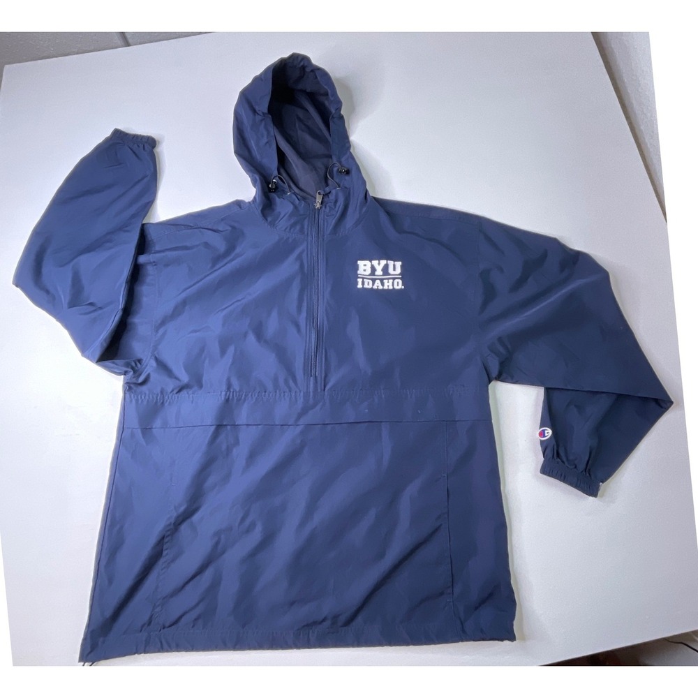 Mens Windbreaker BYU Idaho Quarter Zip Jacket L Navy Blue University